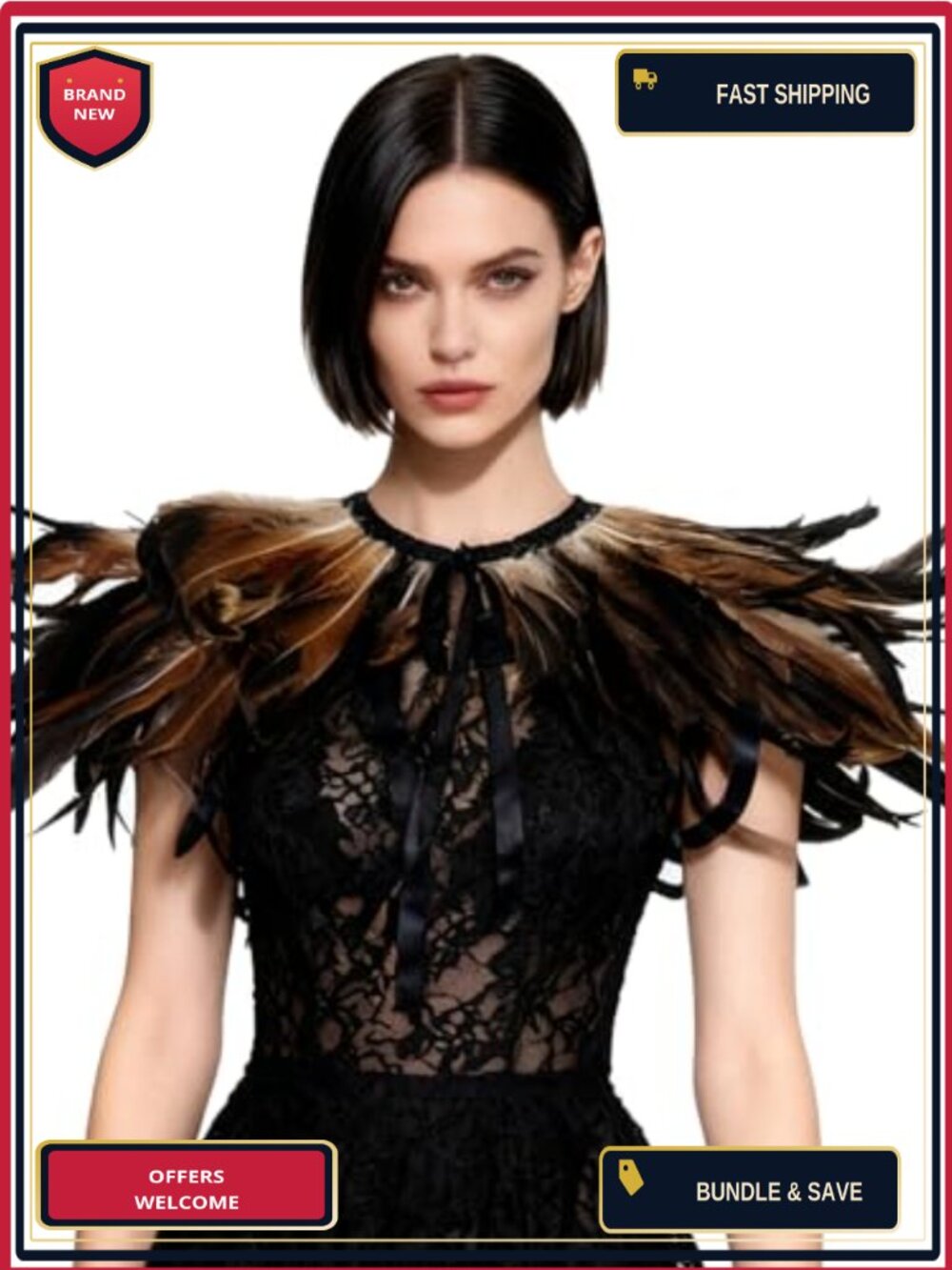 Real Feather Shrug Cape Lace Shawl Collar Vampire Gothic Costume